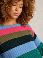 An image of the White Stuff Jana Stripe Jumper in Teal Multi.