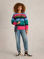 An image of the White Stuff Jana Stripe Jumper in Teal Multi.