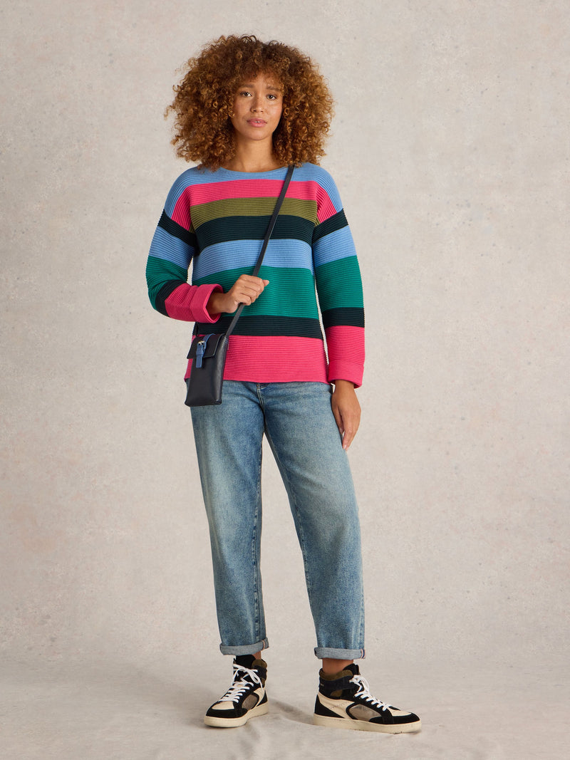 An image of the White Stuff Jana Stripe Jumper in Teal Multi.