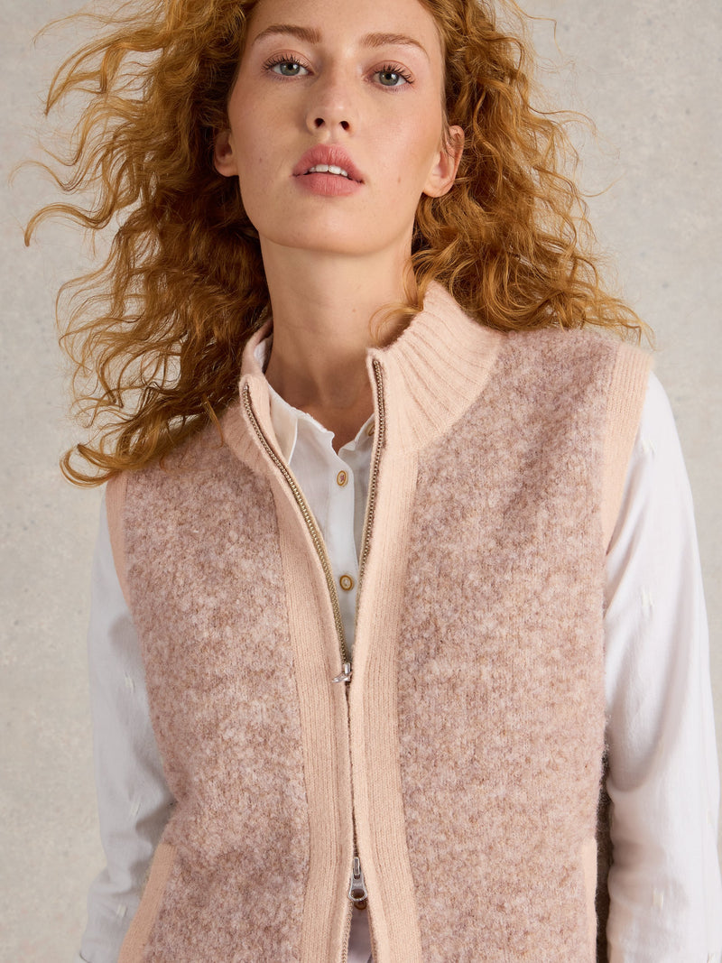 An image of the White Stuff Becky Boucle Gilet in Light Natural.