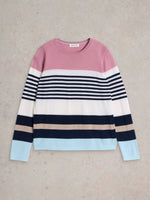 An image of the White Stuff Stripe Crew Merino in Pink Multi.