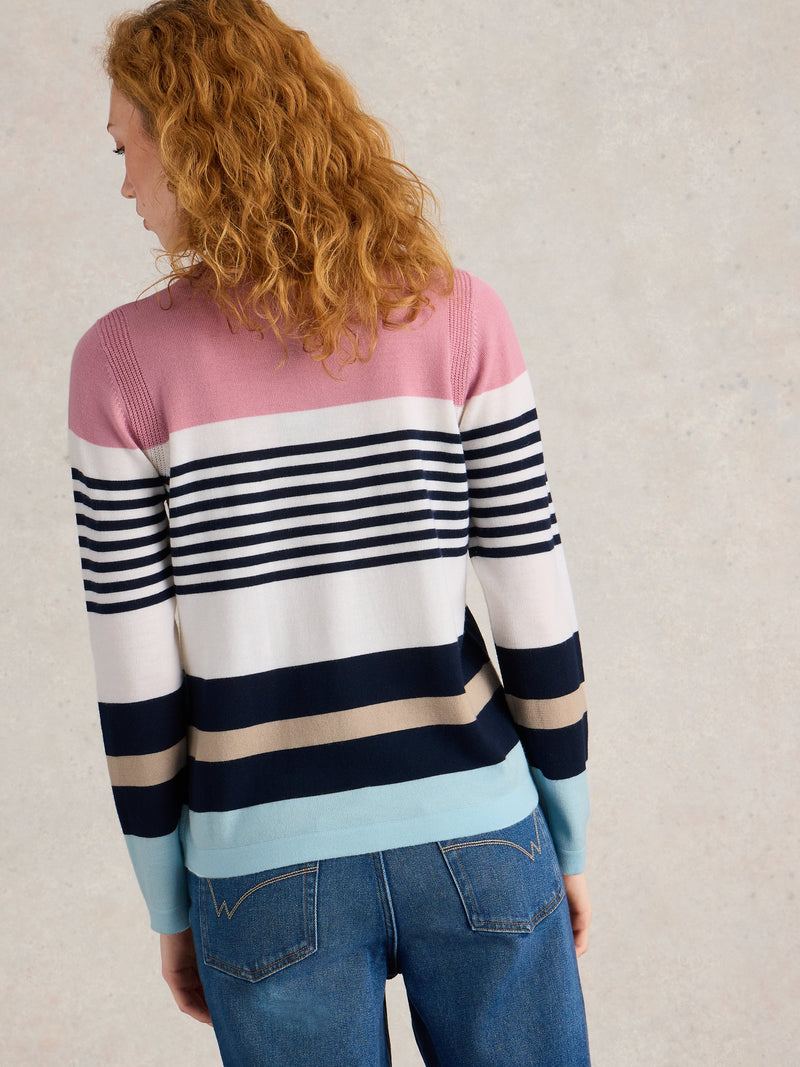 An image of the White Stuff Stripe Crew Merino in Pink Multi.