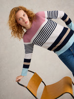 An image of the White Stuff Stripe Crew Merino in Pink Multi.