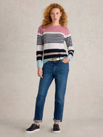 An image of the White Stuff Stripe Crew Merino in Pink Multi.