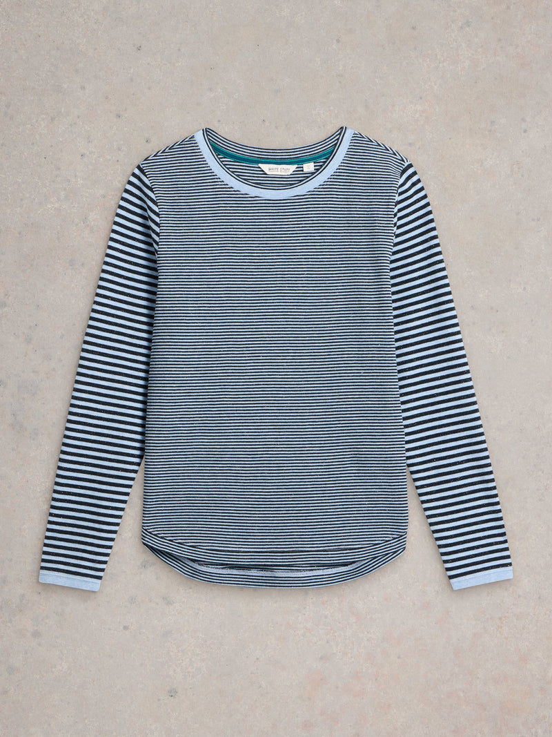 An image of the White Stuff Clara Sparkle Long Sleeve Tee in Blue Multi.