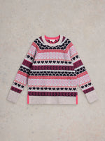 An image of the White Stuff Gabby Longline Fairisle in Grey Multi.