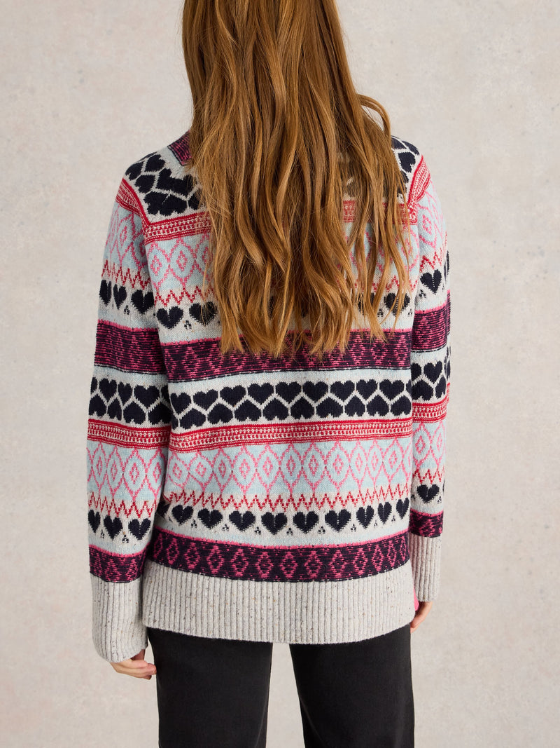 An image of the White Stuff Gabby Longline Fairisle in Grey Multi.