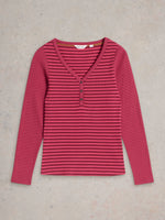 An image of the White Stuff Halley Rib Stripe Henley in Pink Multi.