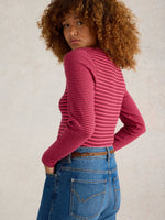 An image of the White Stuff Halley Rib Stripe Henley in Pink Multi.