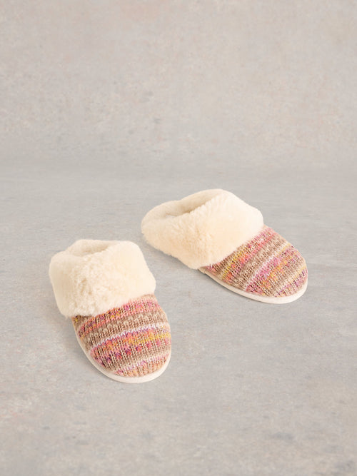 An image of the White Stuff Knitted Mule Slippers in Natural Multi.