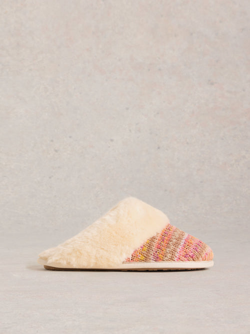 An image of the White Stuff Knitted Mule Slippers in Natural Multi.