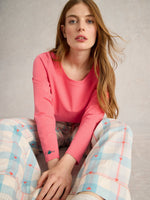 An image of the White Stuff Eva Jersey PJ Top in Bright Pink.