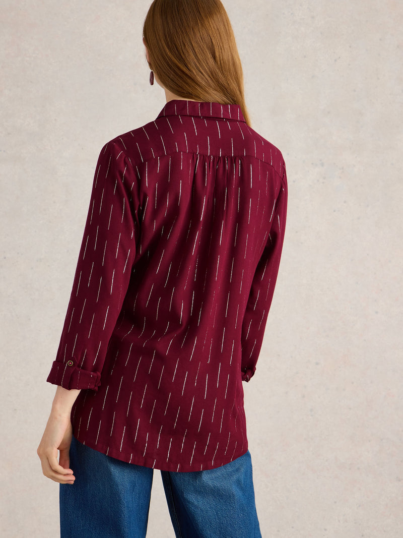 An image of the White Stuff Sophie Metallic Shirt in Plum Multi.