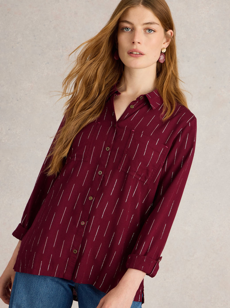 An image of the White Stuff Sophie Metallic Shirt in Plum Multi.