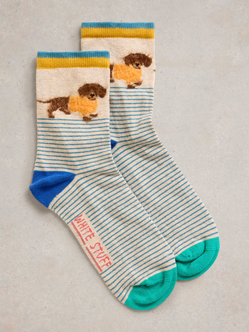 An image of the White Stuff Fluffy Sausage Dog Ankle Socks