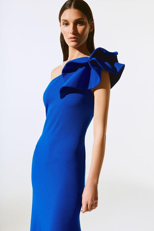 An image of the Joseph Ribkoff Scuba Crepe Dress in Royal Sapphire.