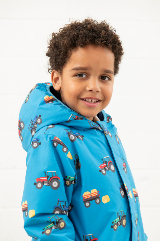 An image of the Lighthouse Finlay Boys Coat in Farm Print.