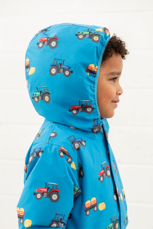 An image of the Lighthouse Finlay Boys Coat in Farm Print.