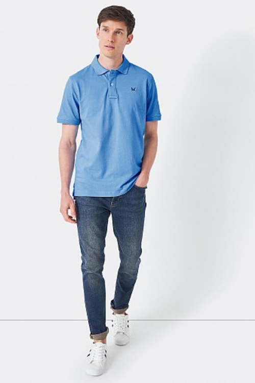 An image of the Crew Clothing Classic Pique Polo in Sky.