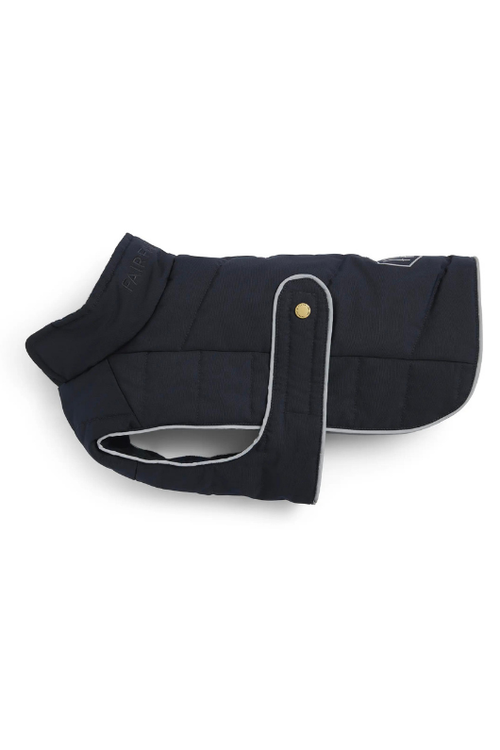 An image of the Fairfax & Favor Charlotte Padded Dog Coat in Navy Blue.