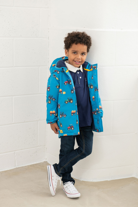 An image of the Lighthouse Finlay Boys Coat in Farm Print.