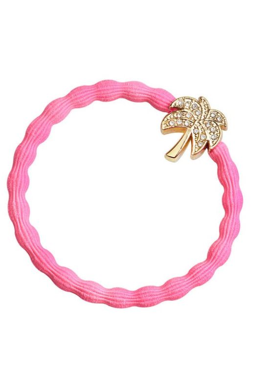 An image of the By Eloise Palm Tree Elastic Hairband in Neon Pink.