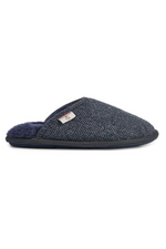 An image of the Bedroom Athletics William Harris Tweed Slippers in the colour Navy Herringbone.