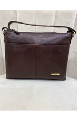 An image of the Nova Leathers Crossbody Bag With Pockets in Dark Brown.