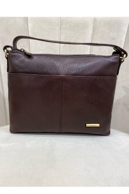 An image of the Nova Leathers Crossbody Bag With Pockets in Dark Brown.