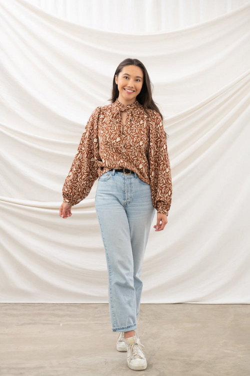 An image of the Lighthouse Ladies Grace Blouse in Rust Floral.