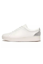 An image of the Fitflop Rally Crystal-Backtab Leather Sneakers in the colour Urban White/Silver.