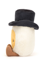 Jellycat Amuseable Boiled Egg Groom. A soft toy egg wearing a grooms black top hat.