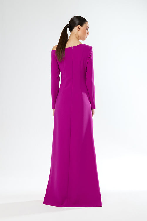 An image of the Carla Ruiz Pleated Keel Dress in Fuchsia.