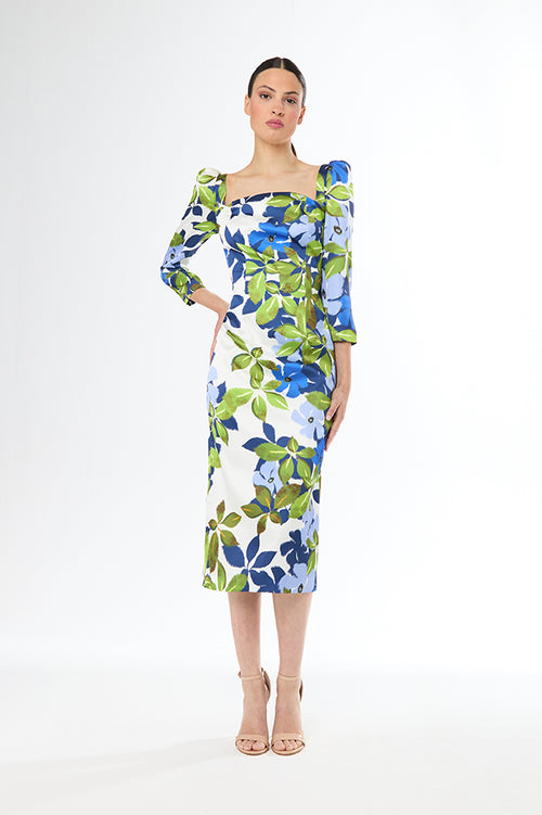 An image of the Carla Ruiz Straight Midi Dress in Blue.