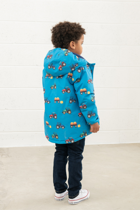 An image of the Lighthouse Finlay Boys Coat in Farm Print.