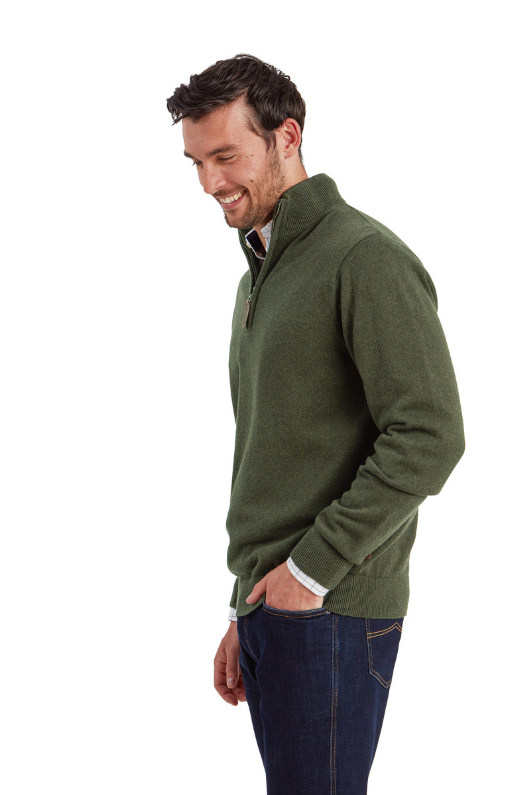 An image of the Schoffel Lewis Lambswool 1/4 Zip Jumper in Woodland.