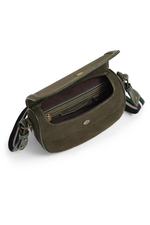 An image of the Fairfax & Favor Boston Handbag in Moss Green Suede.