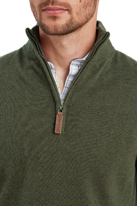 An image of the Schoffel Lewis Lambswool 1/4 Zip Jumper in Woodland.