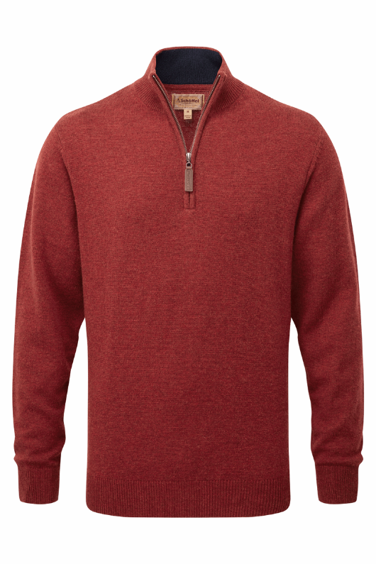 An image of the Schoffel Lewis Lambswool 1/4 Zip Jumper in Deep Red.