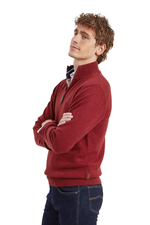 An image of the Schoffel Lewis Lambswool 1/4 Zip Jumper in Deep Red.