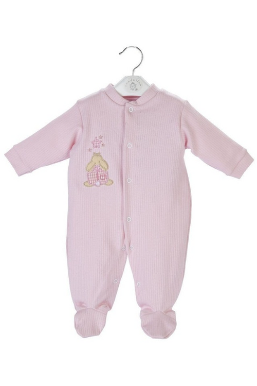 An image of the Dandelion Cotton Ribbed Sleepsuit in Pink.