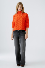 An image of the Oui Cable Knit Jumper in Cherry Tomato.