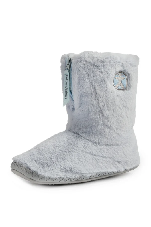 An image of the Bedroom Athletics Monroe Faux Fur Slipper Boot in the colour Arctic Blue/Trace Grey.