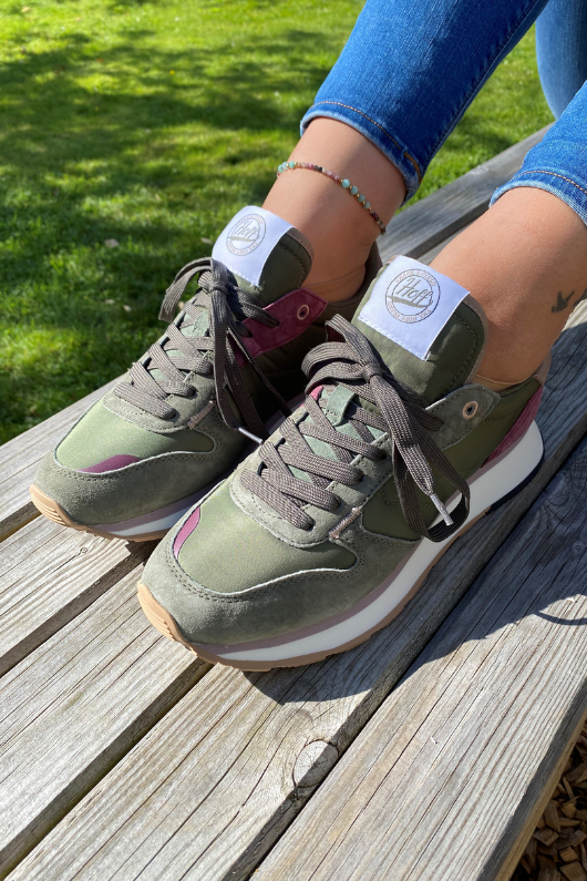 An image of the HOFF Velia Track & Field Trainers in Olive/Mulberry.