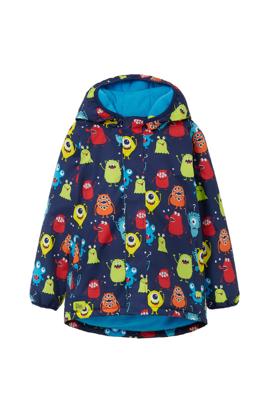 An image of the Lighthouse Finlay Boys Coat in Monster Print.