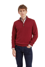 An image of the Schoffel Lewis Lambswool 1/4 Zip Jumper in Deep Red.