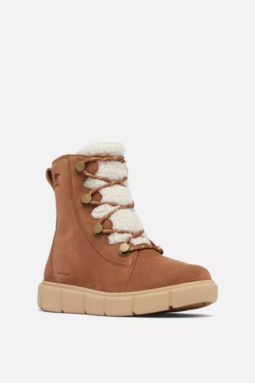 An image of the SOREL Explorer III Joan Cosy Waterproof Boots in Velvet Tan/Canoe.