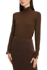 An image of the Marc Cain High Neck top in Deep Wood.