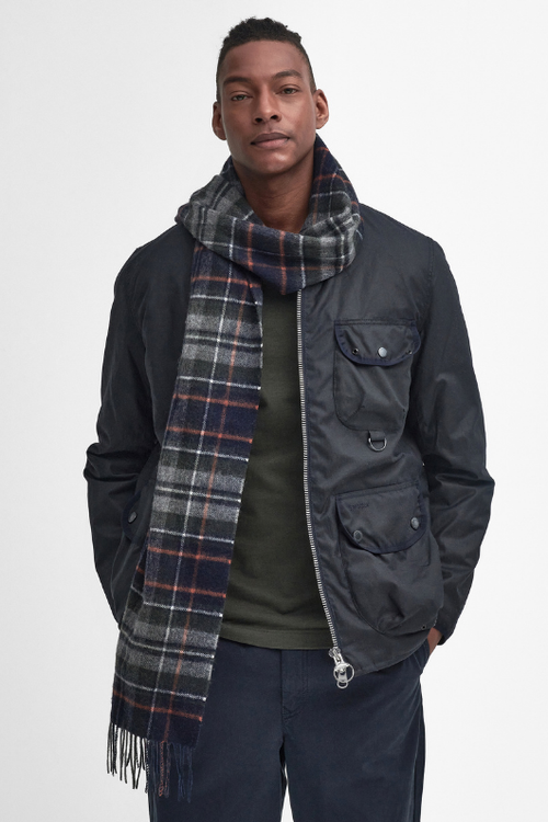 An image of the Barbour New Check Tartan Scarf in Navy.