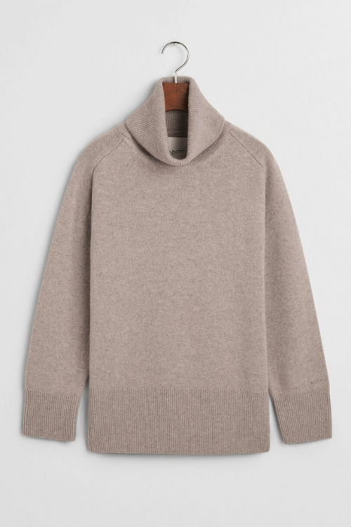 An image of the Gant Herringbone Detail Rollneck in Warm Grey.